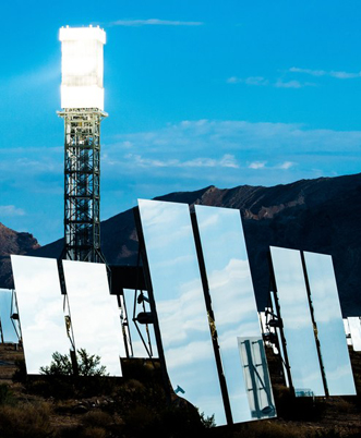 heliostat tower and mirrors